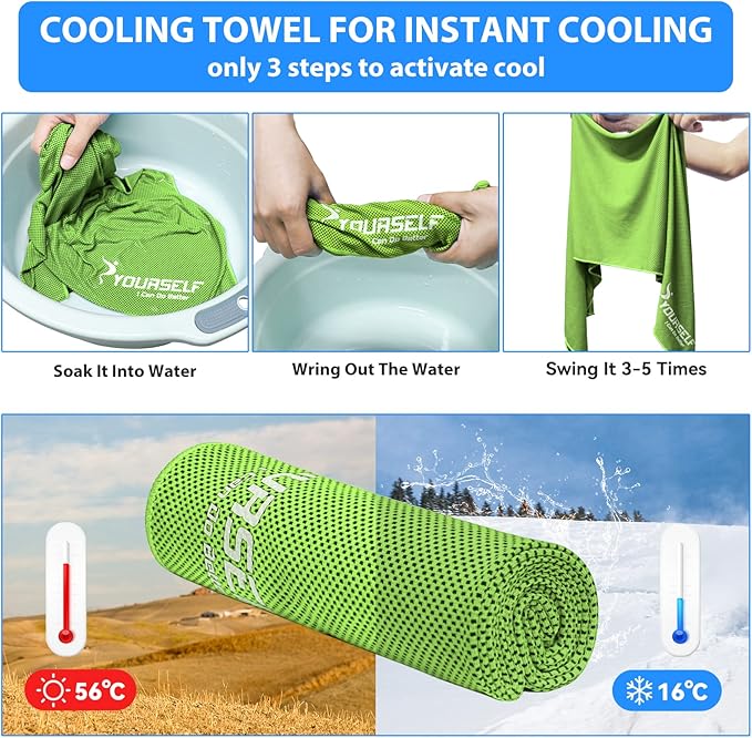 SYOURSELF Cooling Towels for Neck and Face, 4 Pack 40" x 12" Cooling Towel for Hot Weather, Soft Breathable Instant Cool Chilly Pad for Sports Golf Yoga Gym Athletes Camping Ice Towels