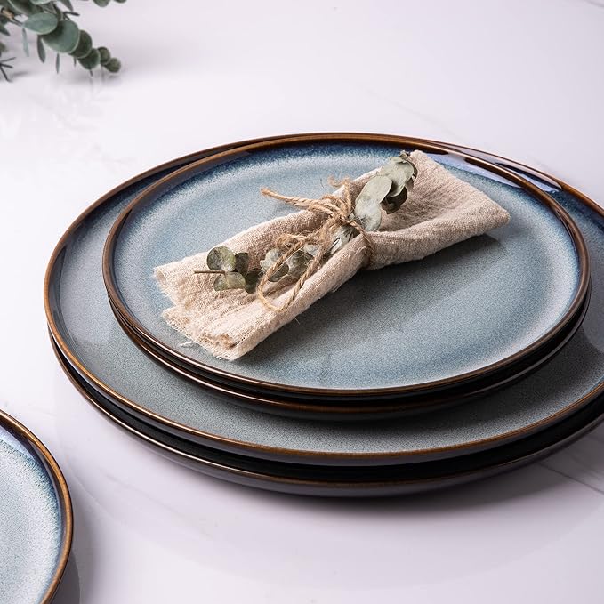 LERATIO Ceramic Plates Set of 6, 8.5 Inch Reactive Glaze Light Weight Porcelain Salad Plates,Modern Shape Dinnerware Dishes Set for Kitchen,Microwave&Dishwasher&Oven Safe,Resistant-Gray Blue