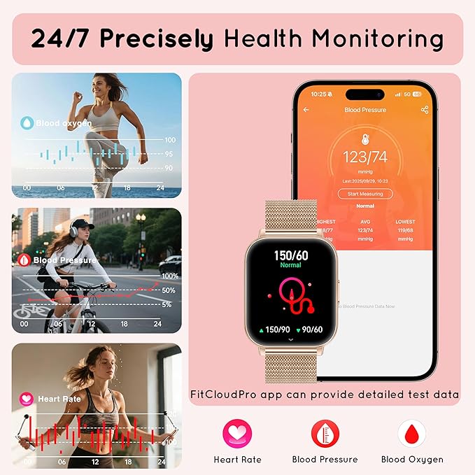 Smart Watch for Women, 30 Day+ Battery 44MM HD Smartwatch Compatible iPhone Android with Fitness Tracker/Bluetooth Calling/Heart Rate/SpO2/Sleep Monitor, 120+ Sports Modes, 3 Bands/Gift Womens
