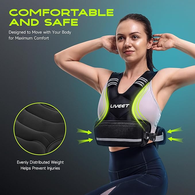 Adjustable Weighted Vest for Women Men, 4-10lb 11-20lb 20-32lb Weight Vest with 6 Ironsand Bags, Running Vest with Reflective Strips Adjustable Buckle Straps for Walking Strength Training