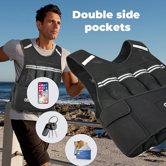 Ativafit Adjustable Weighted Vest Women Men with Reflective Design 2 4 6 8 10 12 14 16 18 20 22 Lbs Running Vest for Strength Training, Walking, Jogging, Weightlifting, Running Men Women Kids 2-22 Lbs