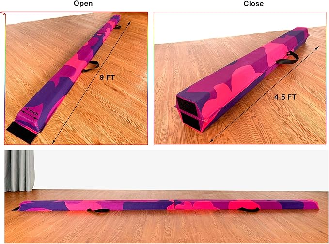 MARFULA 6 FT / 8 FT / 9 FT Folding Gymnastics Beam Foam Balance Floor Beam - Extra Firm - Suede Cover - Anti Slip Bottom with Carry Bag for Kids/Adults Home Use