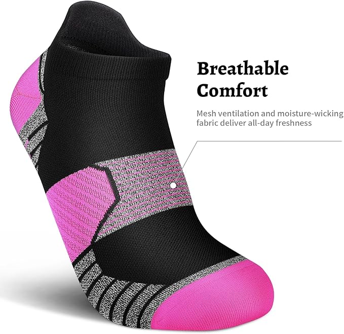 PAPLUS Compression Running Socks Women (6 Pairs), Ankle Athletic Socks Low Cut with Arch Support