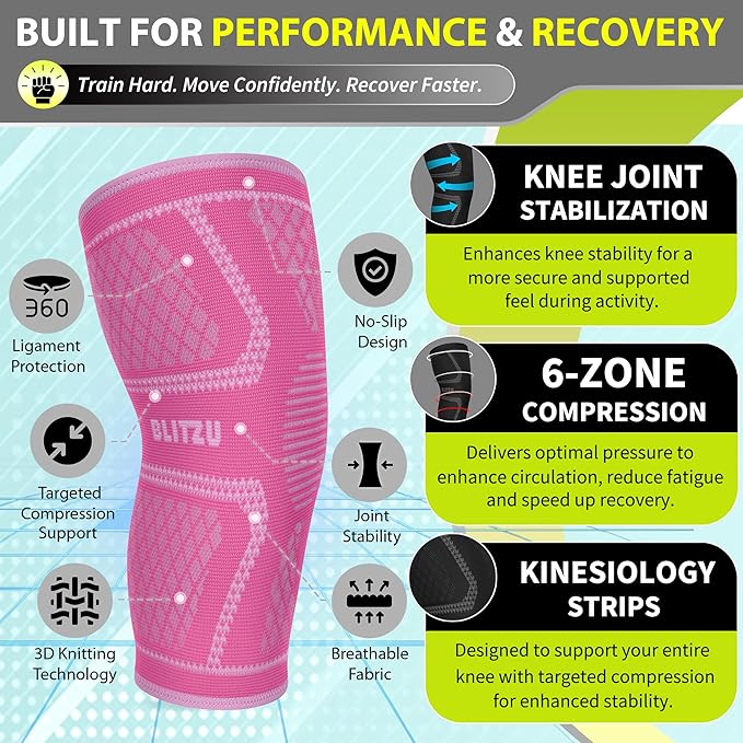Knee Brace for Meniscus Tear 2 Pack, Knee Compression Sleeve for Men and Women, Knee Support for Arthritis, Swelling, Inflammation, ACL, Pain Relief, Running, Workout, Sports and Recovery Pink L