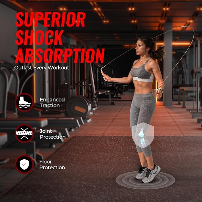 SUPERJARE 0.79'' Extra-Thick Exercise Equipment Mats, 48 Pcs 192 Sq Ft Rubber Top Floor Tiles with High Density EVA Foam, Interlocking Gym Flooring for Home Gym, Workout Mat, Black/Grey