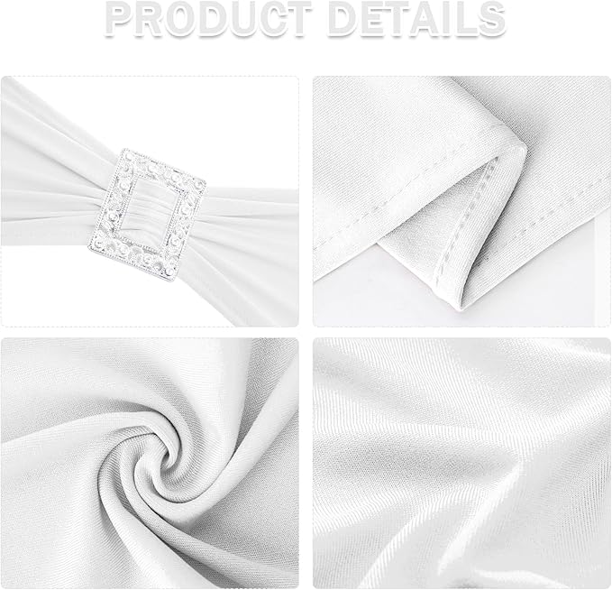 Joccun 60 PCS Spandex Chair Sashes Bows Stretch Chair Cover Band with Buckle Slider Universal Elastic Chair Ties for Wedding Banquet Party Event Decoration (White)