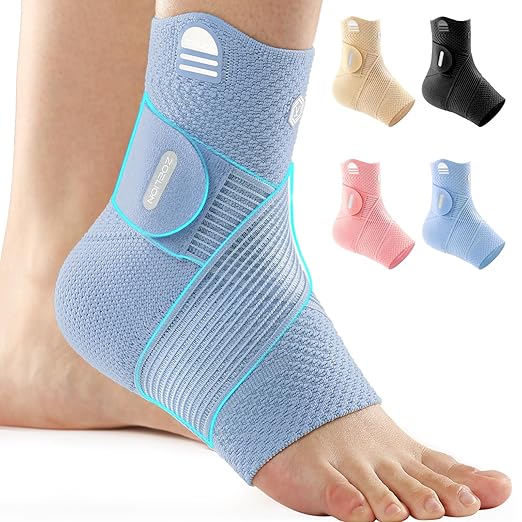 ZOELION Ankle Brace Compression Support with Removable Fishnet Strap, 3D Knit Plantar Fasciitis Relief Achilles Tendonitis Brace, Ankle Compression Sleeve for Pain Relief & Injury Healing, Blue/M