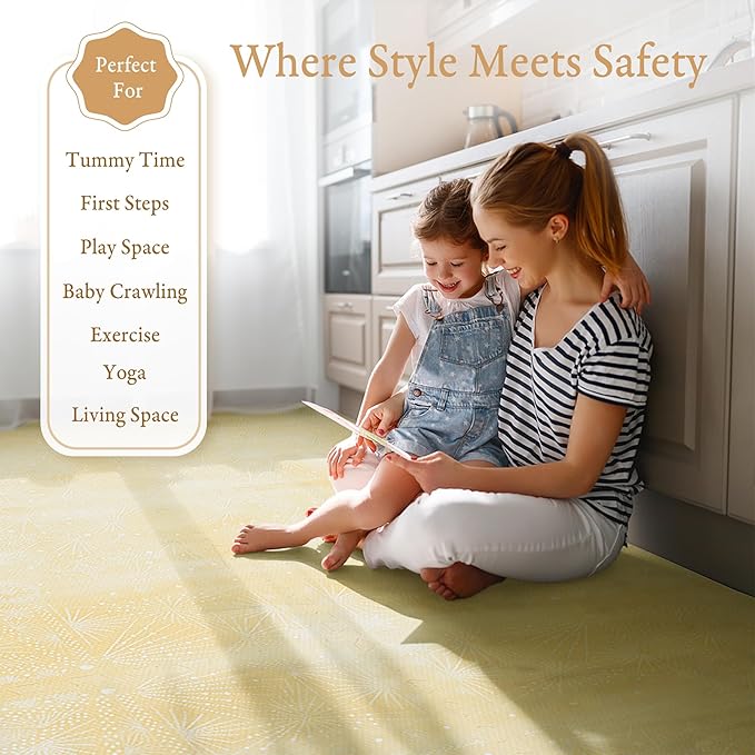 PopsyKosy Premium Baby Floor Play Mat - Extra Thick & Cushioned 1 inch Playroom Foam Mat, Non-Toxic Odorless - 6 Tiles - Spacious 6x4 ft. - Stylish & Large, Waterproof for Kids & Toddlers - Champagne Yellow