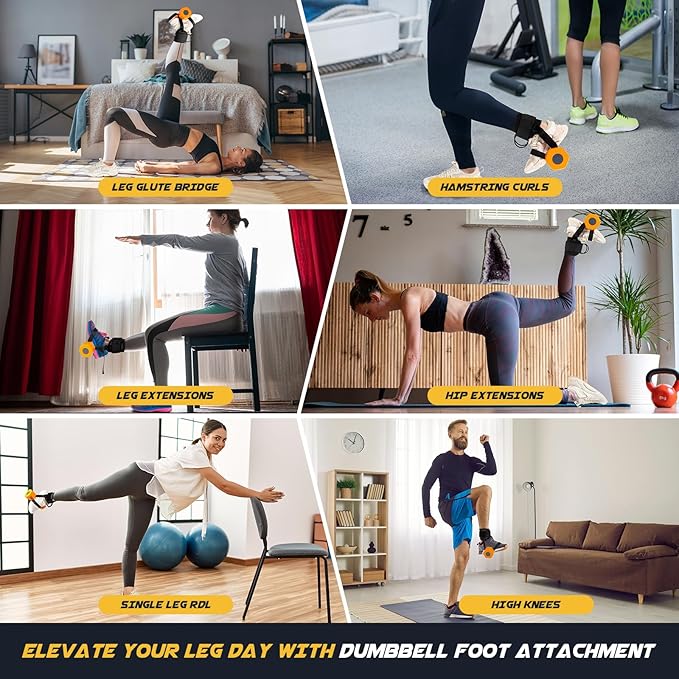 nooncrazy Ankle Straps for Dumbbell and Cable Machine, Dumbbell Foot Attachment with Longer Stronger Nylon Strap, Tibialis Trainer, Leg Extensions, Hamstring Curls for Women and Men