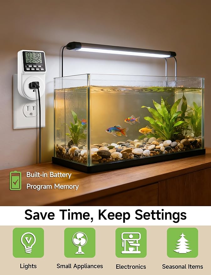Techbee Indoor Digital Infinite Repeat Cycle Intermittent Outlet Timer Plug 24 Hour Programmable Timed Electrical Power Switch with Countdown Delay on Off Function for Lights and Appliances (2 Pack)