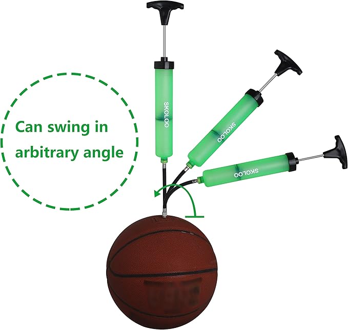 SKOLOO 10" Portable Hand Air Ball Pump Inflator Kit with Needle, Nozzle, Extension Hose for Soccer Basketball Football Volleyball Water Polo Rugby Exercise Sports Ball Balloon Swim Inflatables