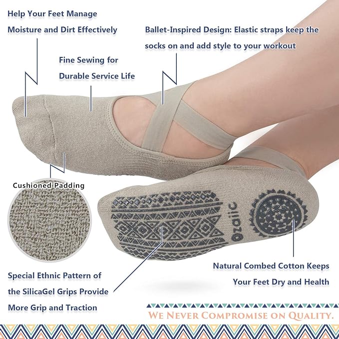 Ozaiic Pilates Socks for Women Non Slip Grip, Yoga Socks with Grippers for Barre, Hospital, Ballet, Dance, Barefoot Workout