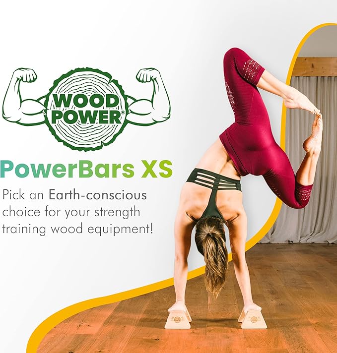 WOODPOWER® - PowerBars, Wooden Parallettes Push Up Bars, Joint-Friendly Beech Wood Calisthenics Equipment for Home, Durable Handstand Trainer Push Up Handles for Floors