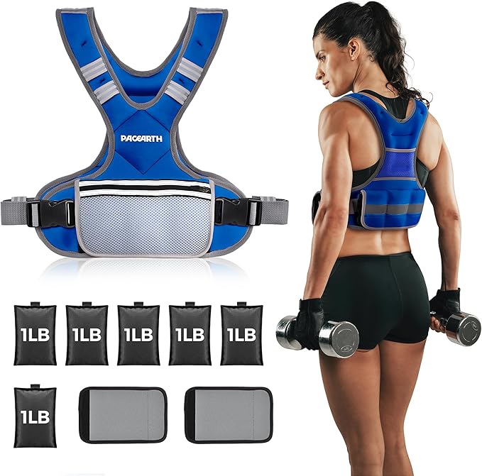 PACEARTH Adjustable Weight Vest 4-10lbs / 11-20lbs / 20-32lbs X-Shape Weighted Vest for Women and Men, Home Workout Ironsand Vest with Zipper Pouch and 6 Weight Packs, Available in Pink, Gray, Black