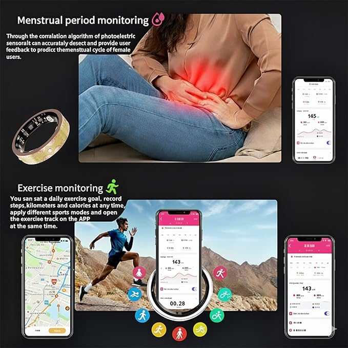 Smart Ring for Women Gift, Fitness & Vital Signs Monitoring, Sleep Tracker/Remote Photography/No Subscription(Yellow,7#)