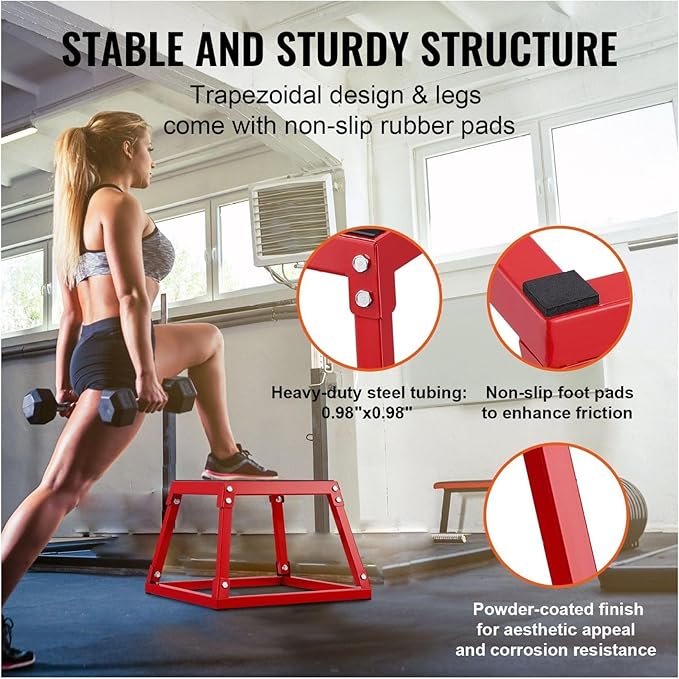 12 Inch Plyo Box - Steel Jump Box for Fitness, Agility & Strength Training - Non-Slip Plyometric Platform - Home Gym Equipment - Red