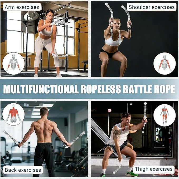 2PCS Weighted Ropeless Battle Ropes for Home Gym, Heavy Duty Arm Exerciser for Strength Training, Portable Battle Rope for Advanced Workouts and Core Muscle Building
