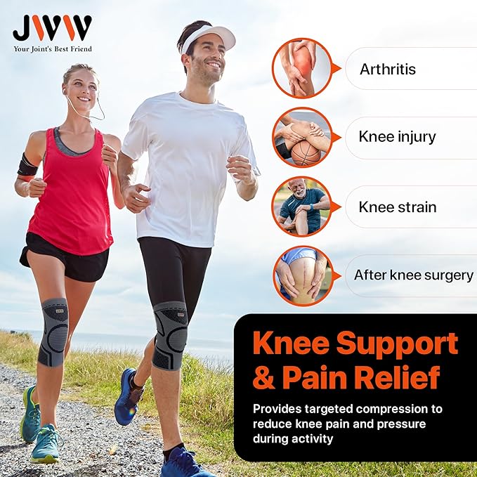 JWW Plus Size Knee Compression Sleeve for Big Thighs, 2 Pack Knee Brace for Men & Women Knee Pain Relief, Workout Sports Knee Support, Knee Braces for Meniscus, ACL & Arthritis Recovery (Black, 2XL)