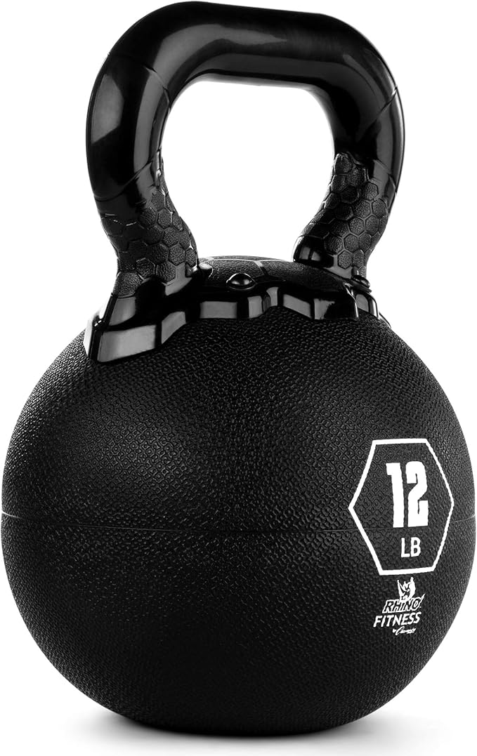 Champion Sports Rhino Kettlebell Rubber Weights, Black - Premium Strength Training Equipment - Multiple Weights