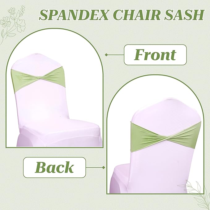 VDS Pack of 125 PCS | Sage Green | Spandex Chair Sashes Bows Without Buckle | Stretch Elastic Banquet Universal Folding Chair Band Tie with for Wedding Party Conference Celebration Event Decoration