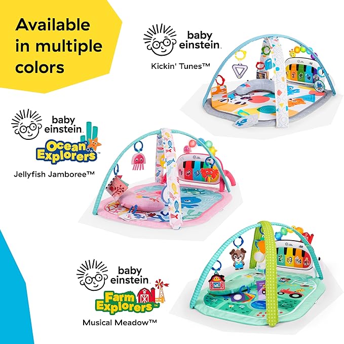 Baby Einstein Farm Explorers 4-in-1 Kickin’ Tunes Musical Meadow Music & Language Discovery Gym, Ages 0 Months and Up