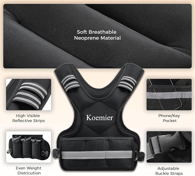 Adjustable Weighted Vest for Men and Women,4-10lb/11-20lb Vest with 6 Ironsand Weights,with Reflective Stripe,for Strength Training, Running, Fitness, Walking