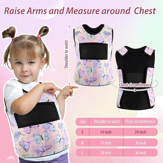 Janmercy Weighted Vest for Kids Ages 4 to 7 and Ages 8+ Boy Girl Adjustable Breathable Compression Vest for Processing Issue(Butterfly,Small,Pink)