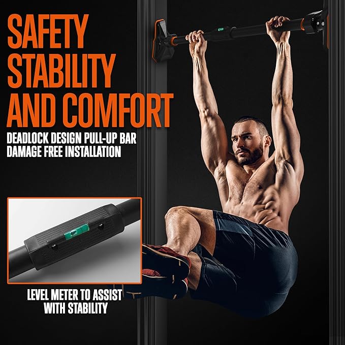 SQUATZ Adjustable Pull-Up Bar - Strength Training Exercise Equipment with Automatic Locking, Adjustable Width 29 to 45 inches, Upper Body Workout Bar for Men and Women Home Gym Exercise