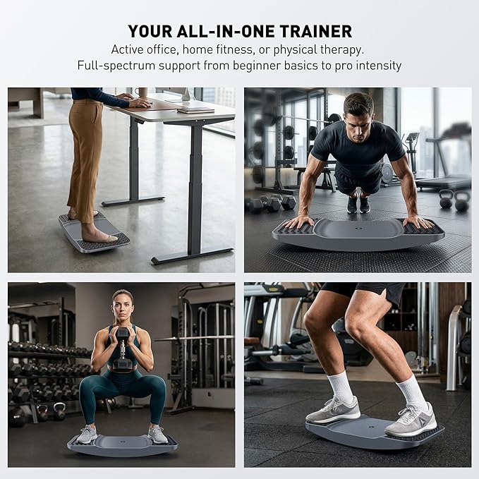 Standing Desk Balance Board - Resilient Flexible Core Wiggle Board for Active Standing - Lateral Tilt Exercise Board for Office Work with Washable TPE Massage Pads - 220 lbs, Gray