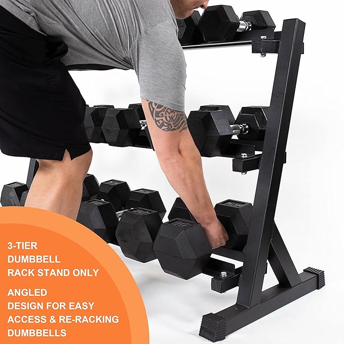 Zlinke 3-Tier Dumbbell Rack Multilevel Weight Storage Organizer for Home Gym, Weight Rack for Dumbbells, Kettlebells,1100LBS Capacity (Rack Only)