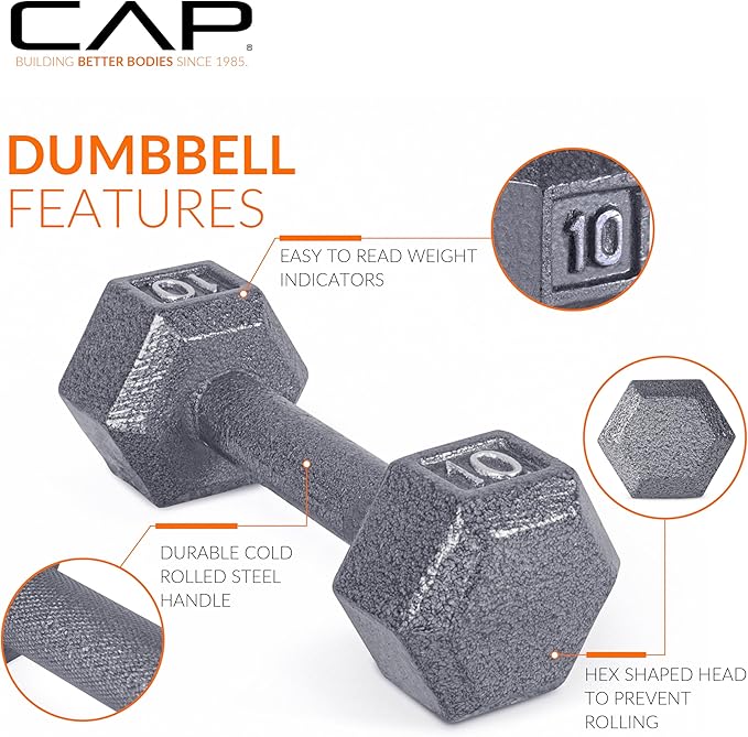 CAP Barbell Cast Iron Hex Dumbbell, Single, 45 lb