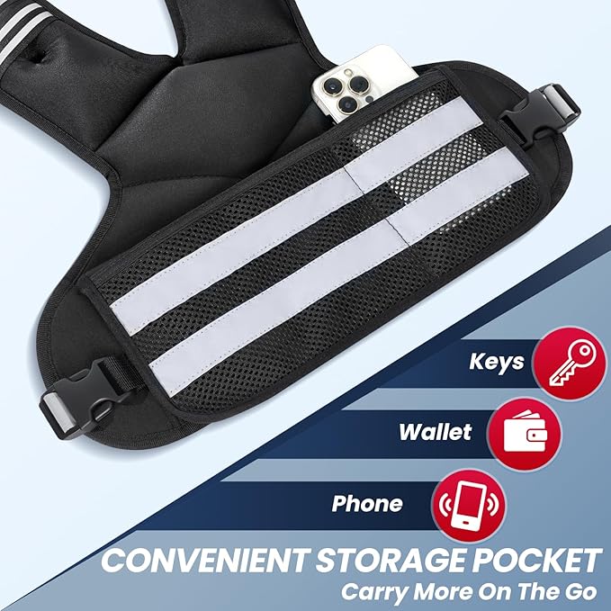 Adjustable Weighted Vest 4-11lb/11-18lb/20-32lb, Weight Vest for Women and Men with 6 Ironsand Bags, Storage Pocket and Reflective Stripes for Walking, Workout and Strength Training