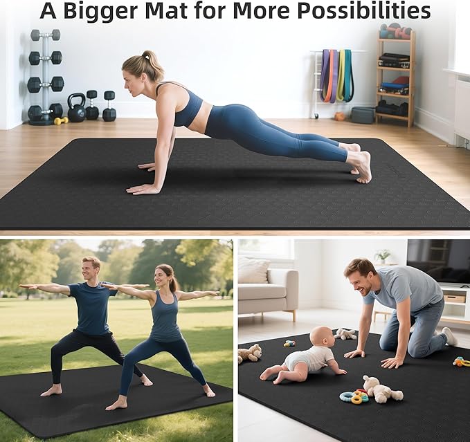 Extra Large Yoga Mat – 72"x48" or 78"x57", 1/4"–1/2" Thick Mat for Women & Men, TPE Non-Slip Pilates Mat for Home Gym, Yoga, Stretching, Meditation