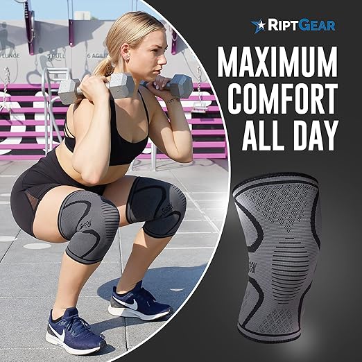 RiptGear Knee Compression Sleeve - Braces for Knee Pain - Compression for Arthritis, Meniscus Tear, Running, Walking - Support for Women and Men - Sleeves Weightlifting (Large, Gray (1 Pack))
