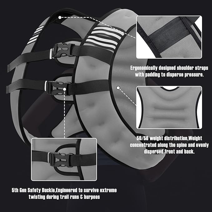 Weighted Vest Men or Women - 5/10/15/20/25/30lbs Weights with Reflective Stripe, Weighted Vest for Workout Equipment for Strength Training Running - Walking Weight Loss