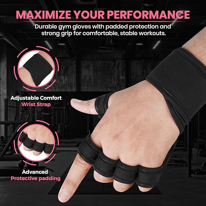 Workout Gloves for Men & Women, Smartwatch Compatible Ventilated Gym Gloves with Wrist Wrap Support, Breathable Weight Lifting Gloves for Fitness, Training & Cycling with Excellent Grip