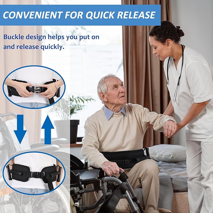 Gait Belt for Seniors, Transfer Belt with 6 Nylon Padded Handles, Medical Belt for Lifting Patients, Safety Gait Belt for Elderly Easy to Use Quick Release Buckle (Black, Short)