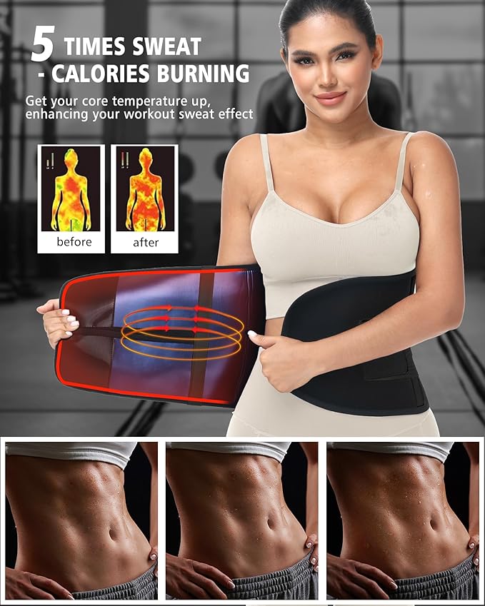 Waist Trainer for Women & Men - Sweat Belly Fat Trimmer Belt - Tummy Control Body Shaper & Back Support Sauna Suit