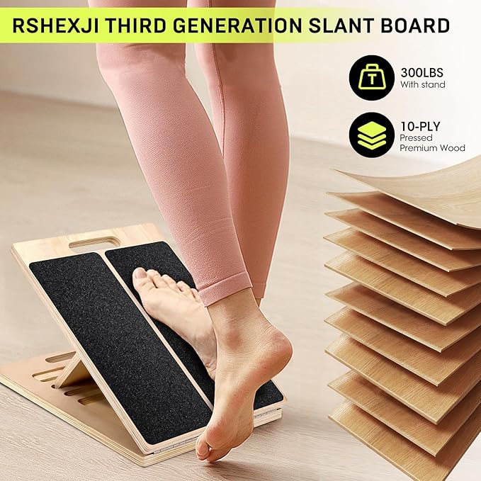 Wooden Slant Board for Calf Stretching – Adjustable Incline Board for Squats, Ankle & Achilles Stretch, Physical Therapy Foot Stretcher, Non-Slip Wedge for Knees Over Toes, Balance & Mobility Training
