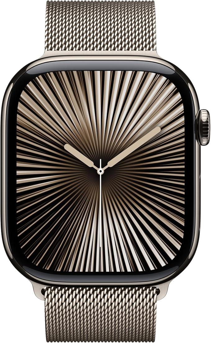 Apple Watch Series 10 [GPS + Cellular 46mm] with Natural Titanium Case with Natural Milanese Loop - M/L. Fitness Tracker, ECG App, Always-On Retina Display, Carbon Neutral with AppleCare+ (2 Years)