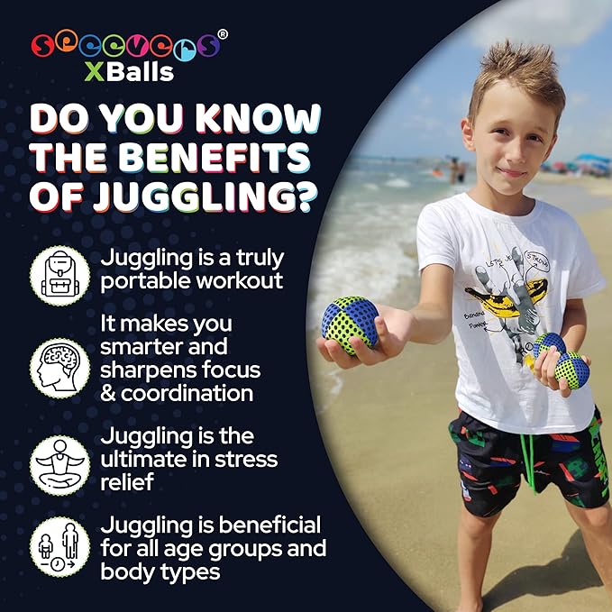 speevers Juggling Balls for Beginners and Professionals Set of 3, 14 Colors Available, 2 Layers of Net and Carry Case, Xballs Juggling Balls (Blue - Yellow, 3.9 oz)