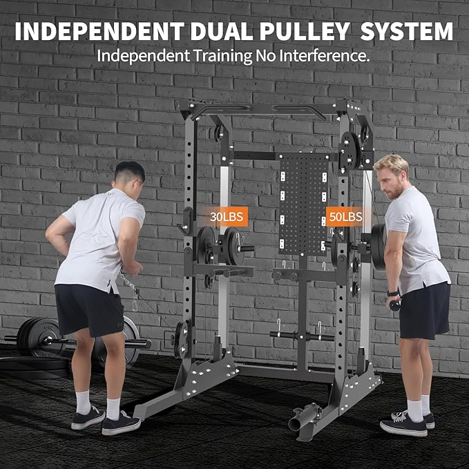 GarveeLife Power Cage, 2000LB Power Rack with Dual Independent Pulley System, Squat Rack with Adjustable Cable Crossover, Multi-Function Home Gym Workout Machine for Home