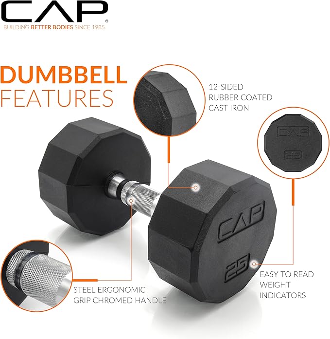 CAP Barbell 150 LB Coated Hex Dumbbell Weight Set with Vertical Rack | Multiple Options