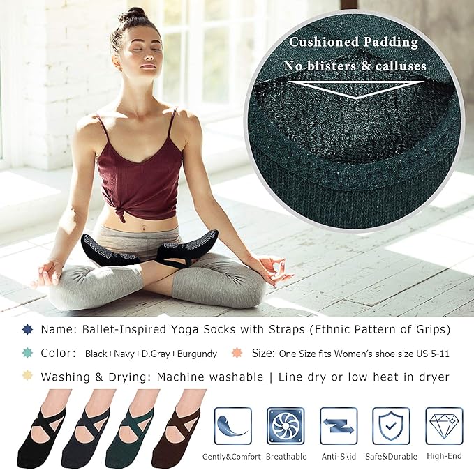 Ozaiic Pilates Socks for Women Non Slip Grip, Yoga Socks with Grippers for Barre, Hospital, Ballet, Dance, Barefoot Workout