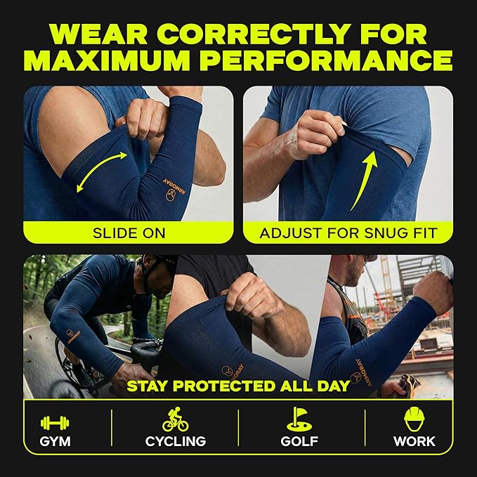 ARMORAY Arm Sleeves for Men and Women - UV Sun Protection Cooling Compression - Tattoo Cover Up Sleeve for Daily Wear & Work