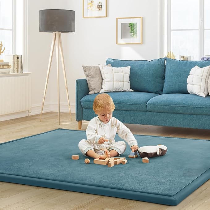 Baby Play Mat for Floor Nursery Rug Muscle Mat Area Rug Playroom Rug 79"x138" Playpen Mat Memory Foam 1.3" Thick Crawling Mat for Babies,Toddlers, Infants, Kids,Indigo