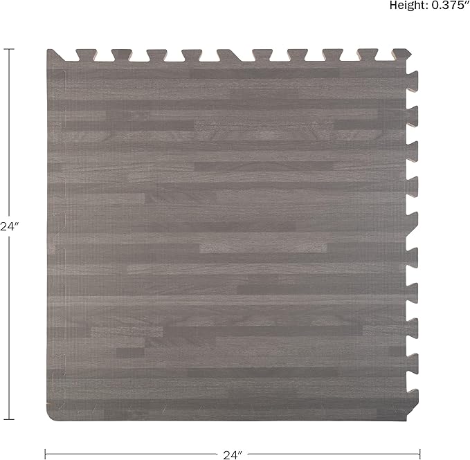 Foam Floor Tiles - 24sqft Wood Grain Interlocking Foam Tiles with Border - Soft Play Mat Playroom or Gym Flooring for Home Gym by Stalwart (Gray)