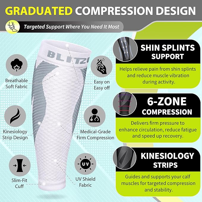 BLITZU Calf Compression Sleeve for Men & Women Footless Compression Socks Support Runners Leg Sleeve Shin Splints Pain Relief