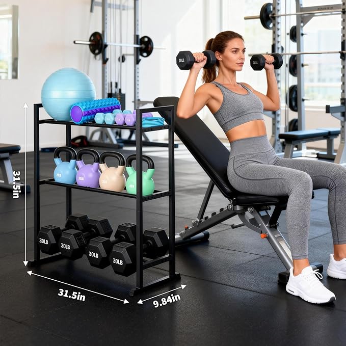 3 Tier Adjustable Dumbbell Rack - Weight Rack for Home Gym Dumbbells to 450 lb Capacity, Dumbbell Storage Rack Stand for Home Gym Dumbbells & Kettlebell