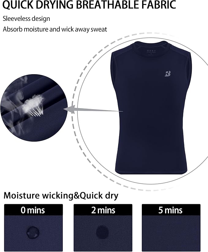 Roadbox Boys Youth Sleeveless Compression Shirt, Quick Dry Kids Football Undershirt, Athletic Soft Tank Tops Sport Basketball